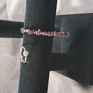 Myaa Designs 925 Sterling Garnet Beaded Bracelet 8" + Matching 925 Daisy Ring 8